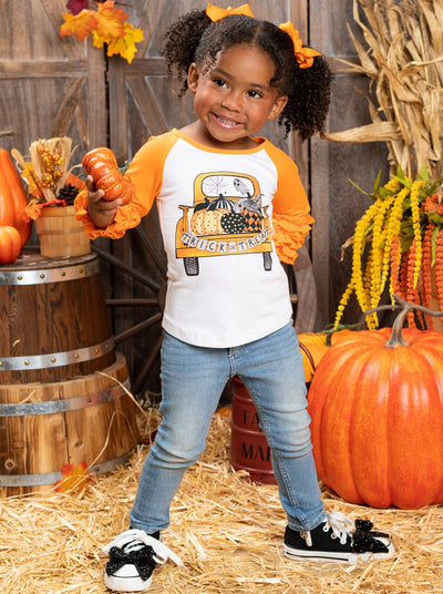 Pumpkin Pick-Up Ruffle Cuff Raglan Top