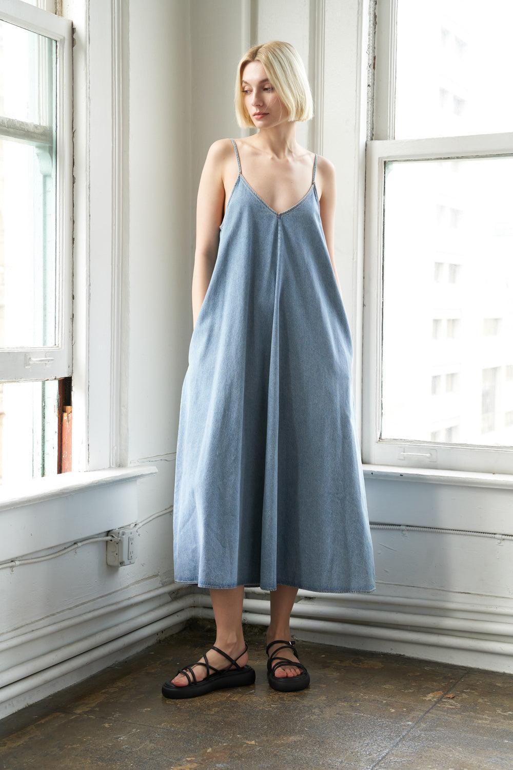 SERENE SYMPHONY DENIM MIDI DRESS