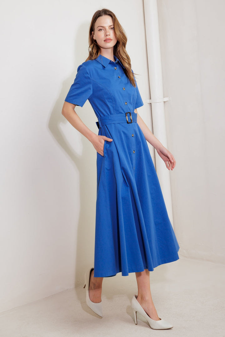 LUXE LIVING BLUE WOVEN MIDI DRESS