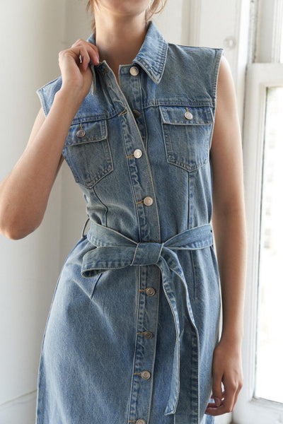 JUST FOLLOW ME DENIM MIDI DRESS