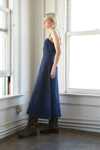 Side view of Amalfi Coast denim midi dress