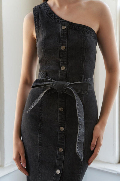 SOMEWHERE UP ABOVE DENIM MIDI DRESS