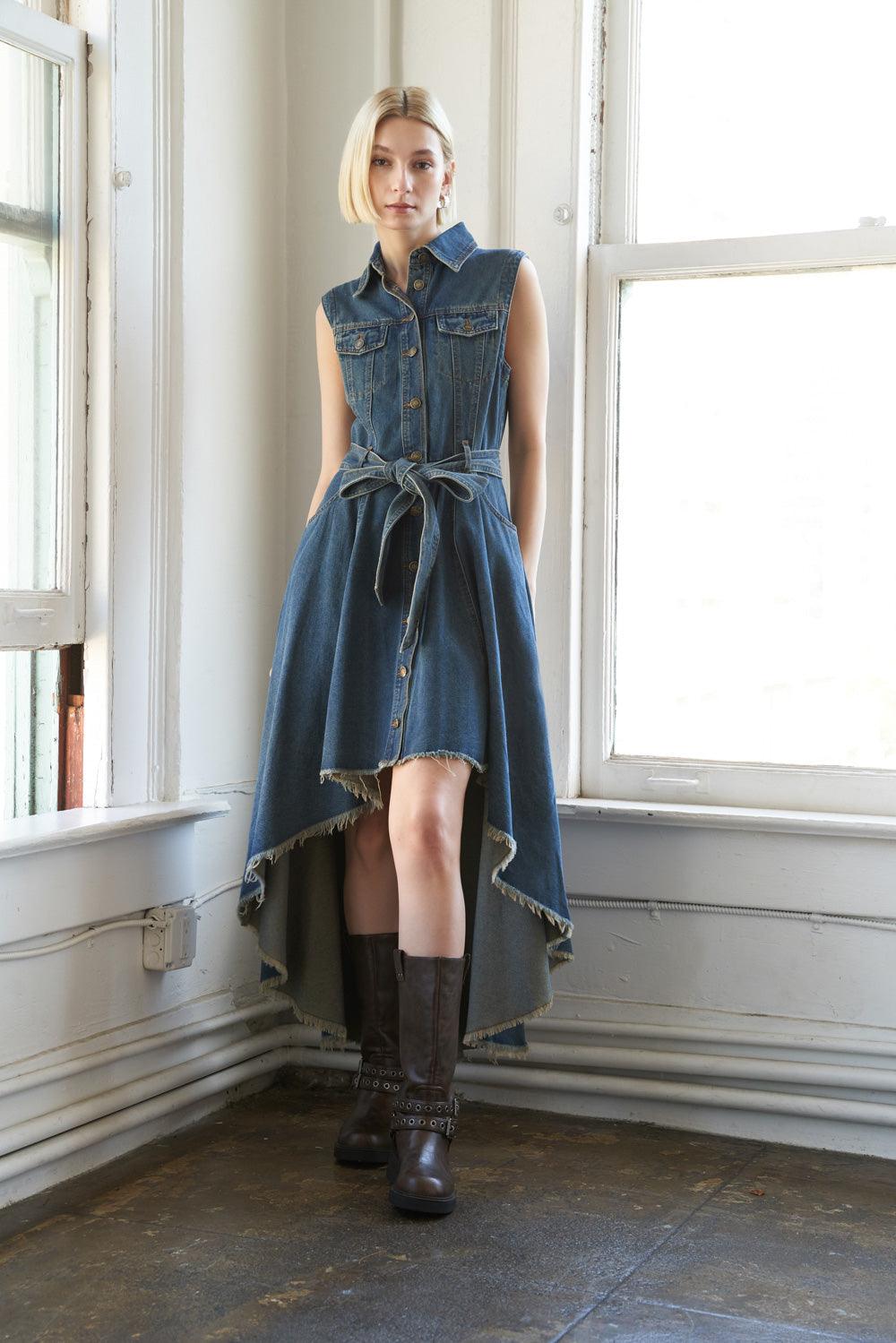 ROMANTIC ANGEL DENIM MIDI DRESS