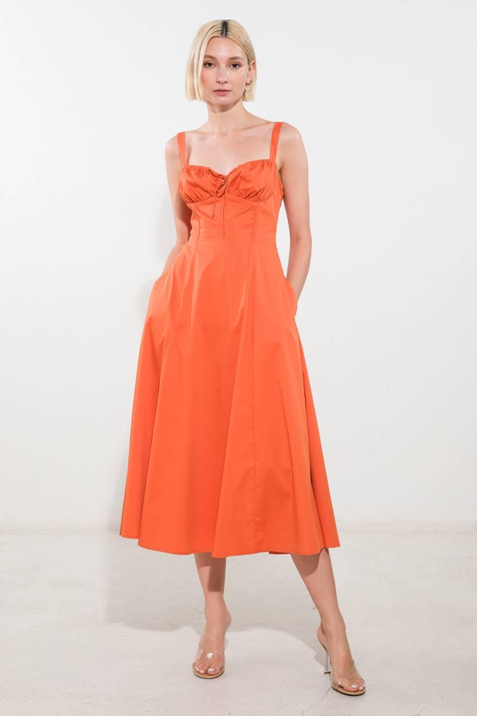 Orange Oceanic Opulence woven midi dress, front view