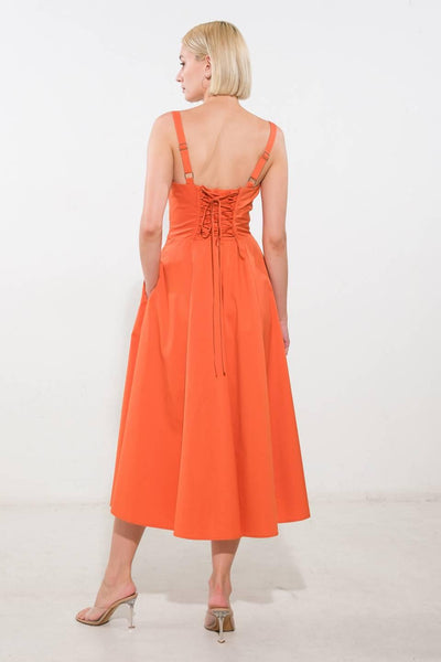 Orange Oceanic Opulence woven midi dress, back view