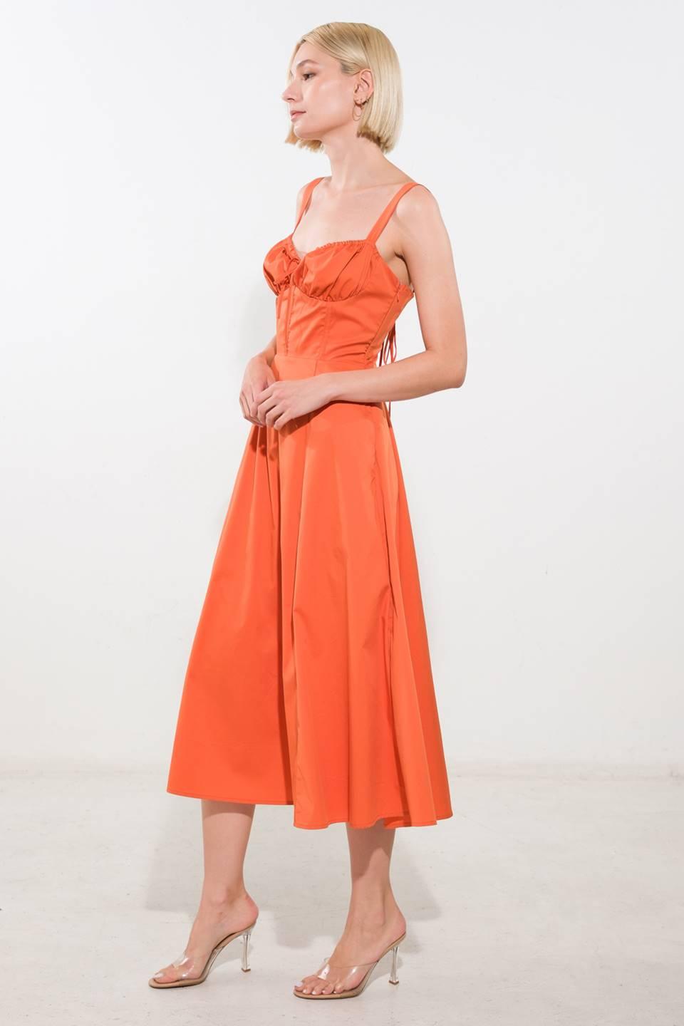 Orange Oceanic Opulence woven midi dress, side view