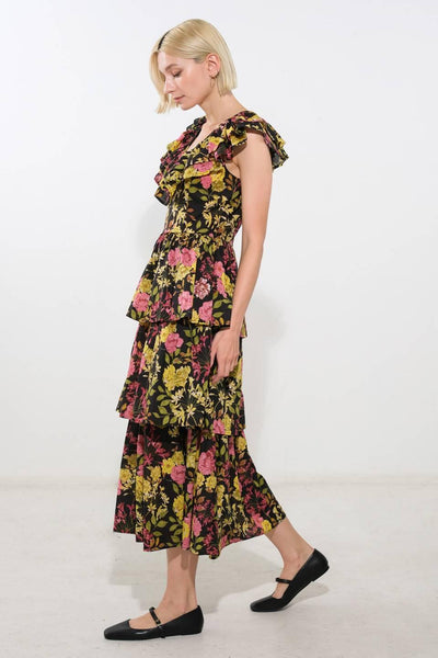 GRACEFUL GATHERING WOVEN MIDI DRESS