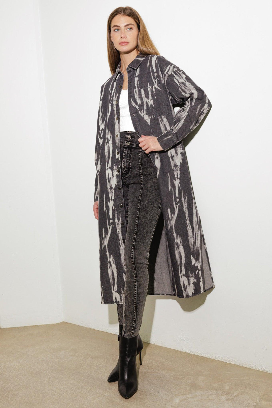 HERE &amp; NOW WOVEN DENIM MIDI SHIRT DRESS