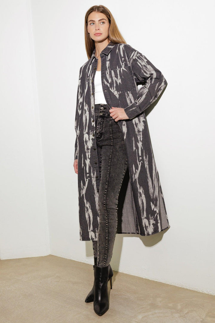 HERE &amp; NOW WOVEN DENIM MIDI SHIRT DRESS