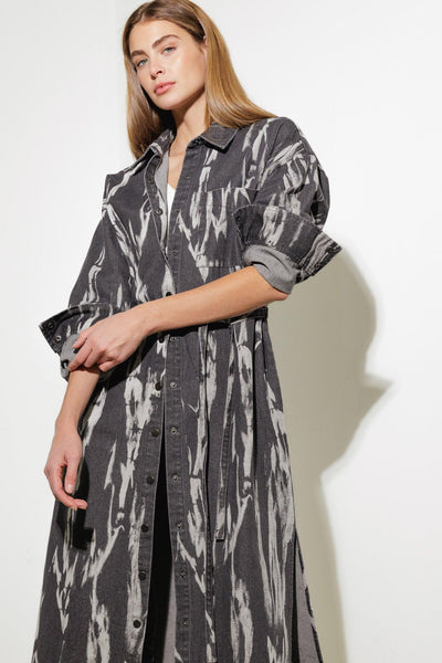 HERE & NOW WOVEN DENIM MIDI SHIRT DRESS