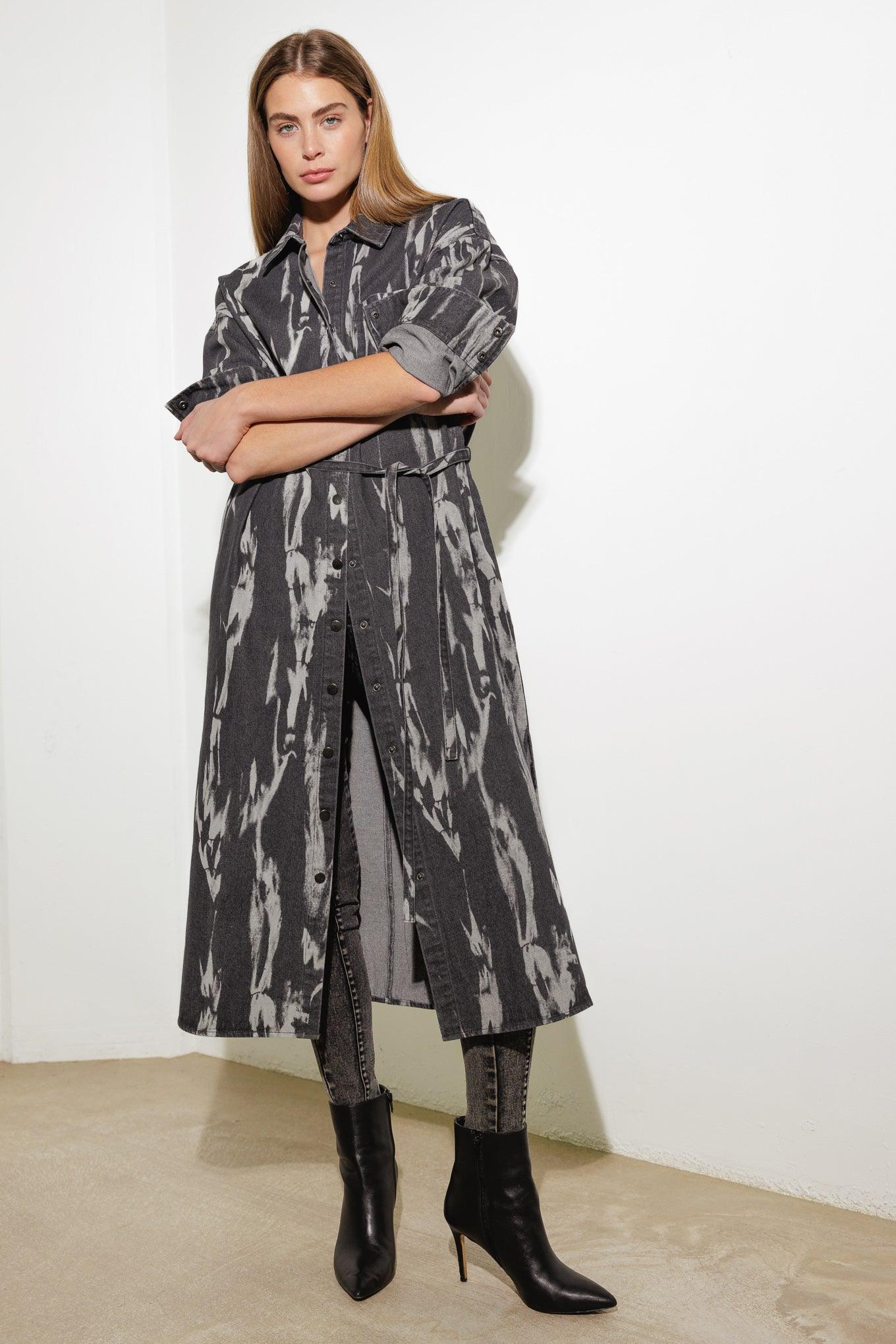 HERE & NOW WOVEN DENIM MIDI SHIRT DRESS