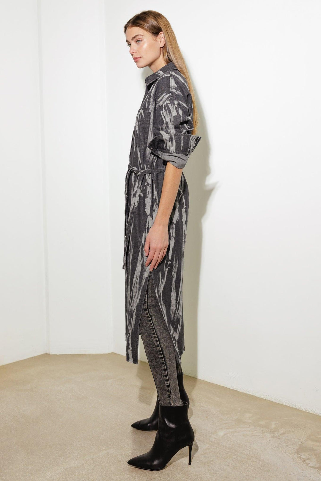 HERE &amp; NOW WOVEN DENIM MIDI SHIRT DRESS