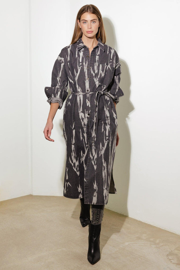 HERE &amp; NOW WOVEN DENIM MIDI SHIRT DRESS