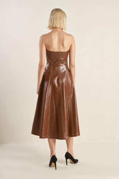 ACT NATURAL FAUX LEATHER MIDI DRESS