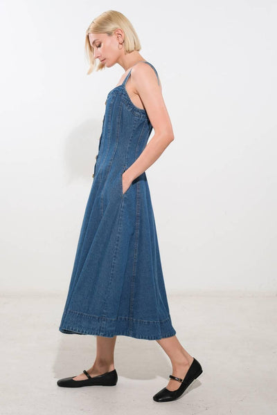 FEEL THE BEAT DENIM MIDI DRESS