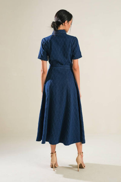 CONFIDENT STRIDES DENIM MIDI DRESS