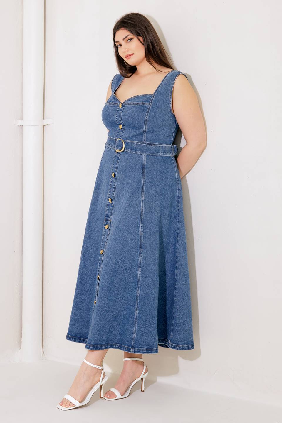 PRETTIEST BEHAVIOR DENIM MIDI DRESS