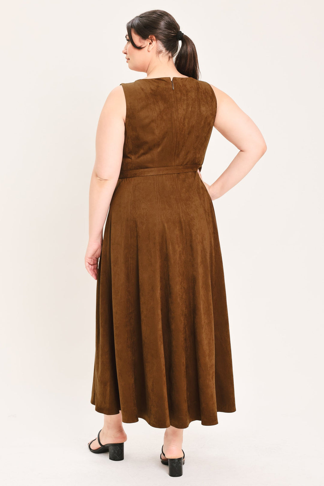 AMBER TOBACCO FAUX SUEDE MIDI DRESS