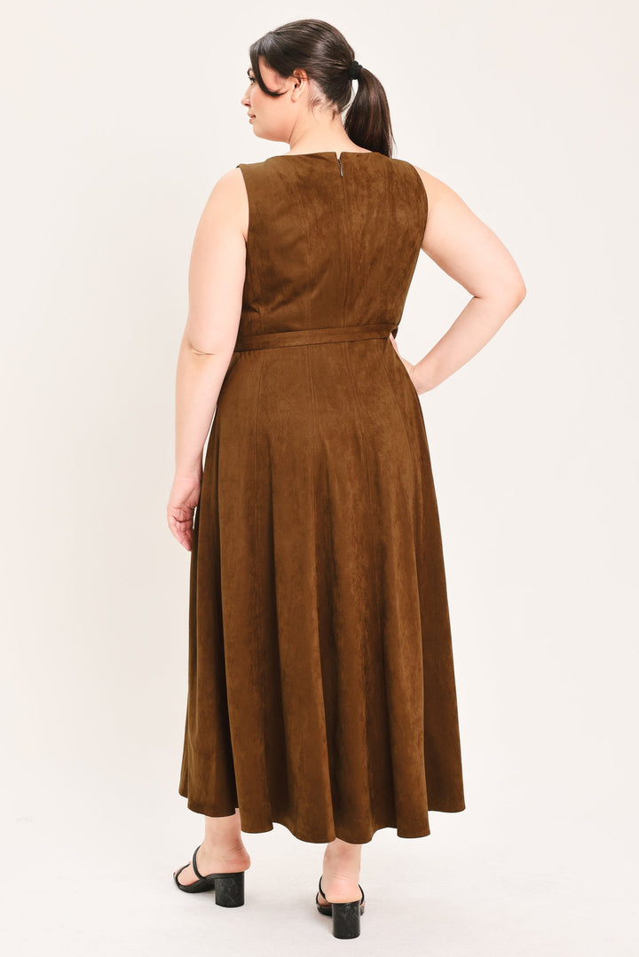 AMBER TOBACCO FAUX SUEDE MIDI DRESS