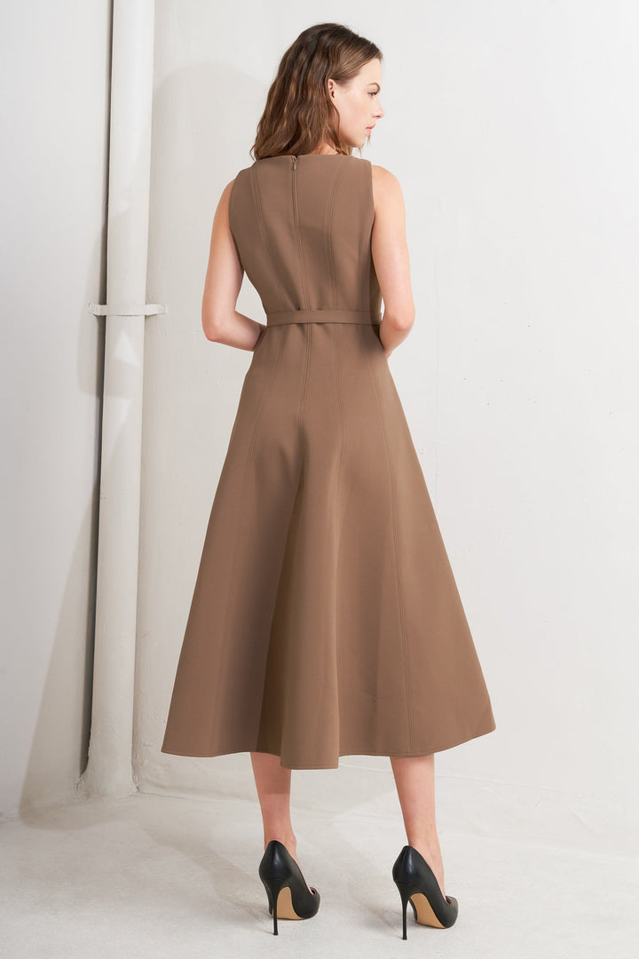 LIVING THE DREAM BROWN WOVEN MIDI DRESS
