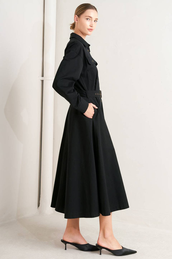 CHARMING DECISION WOVEN MIDI DRESS