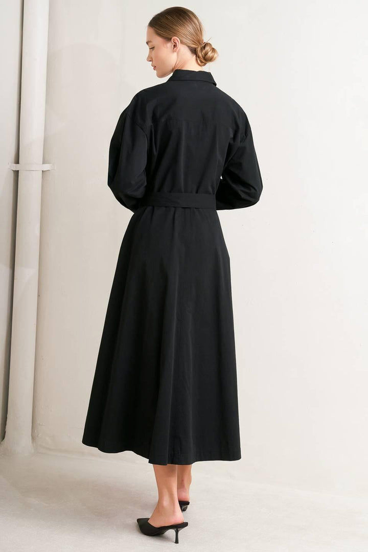 CHARMING DECISION WOVEN MIDI DRESS