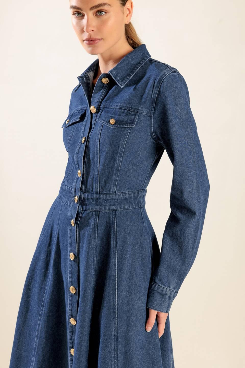 DRIFTING THOUGHTS DENIM MIDI DRESS