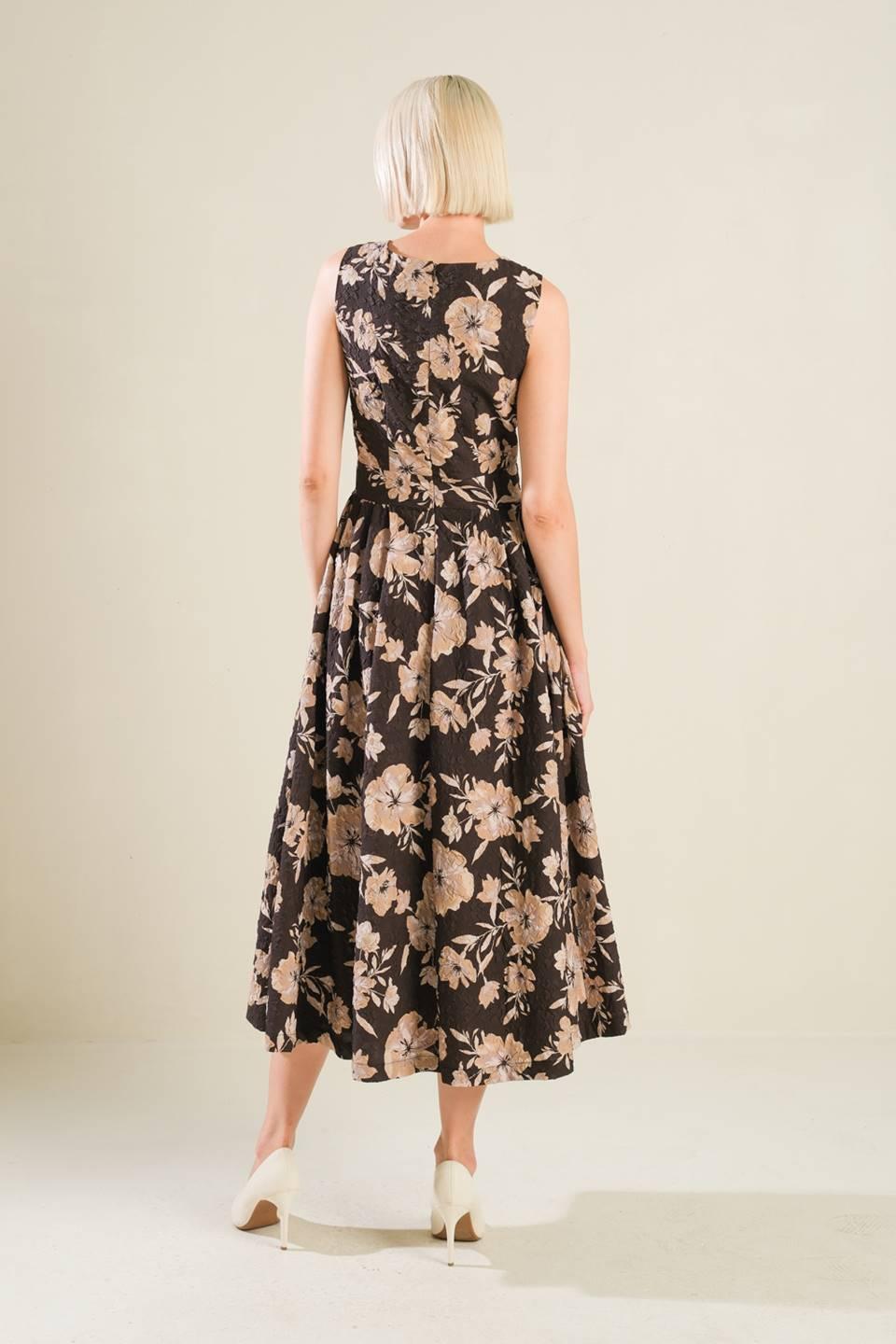 Ventura Vision woven midi dress, floral pattern, back view