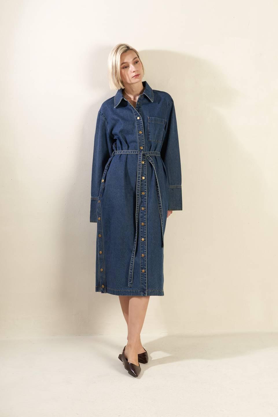 SEE THE END DENIM MIDI DRESS