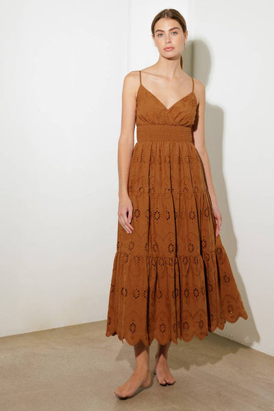 LUMINOUS BLISS WOVEN EYELET MIDI DRESS