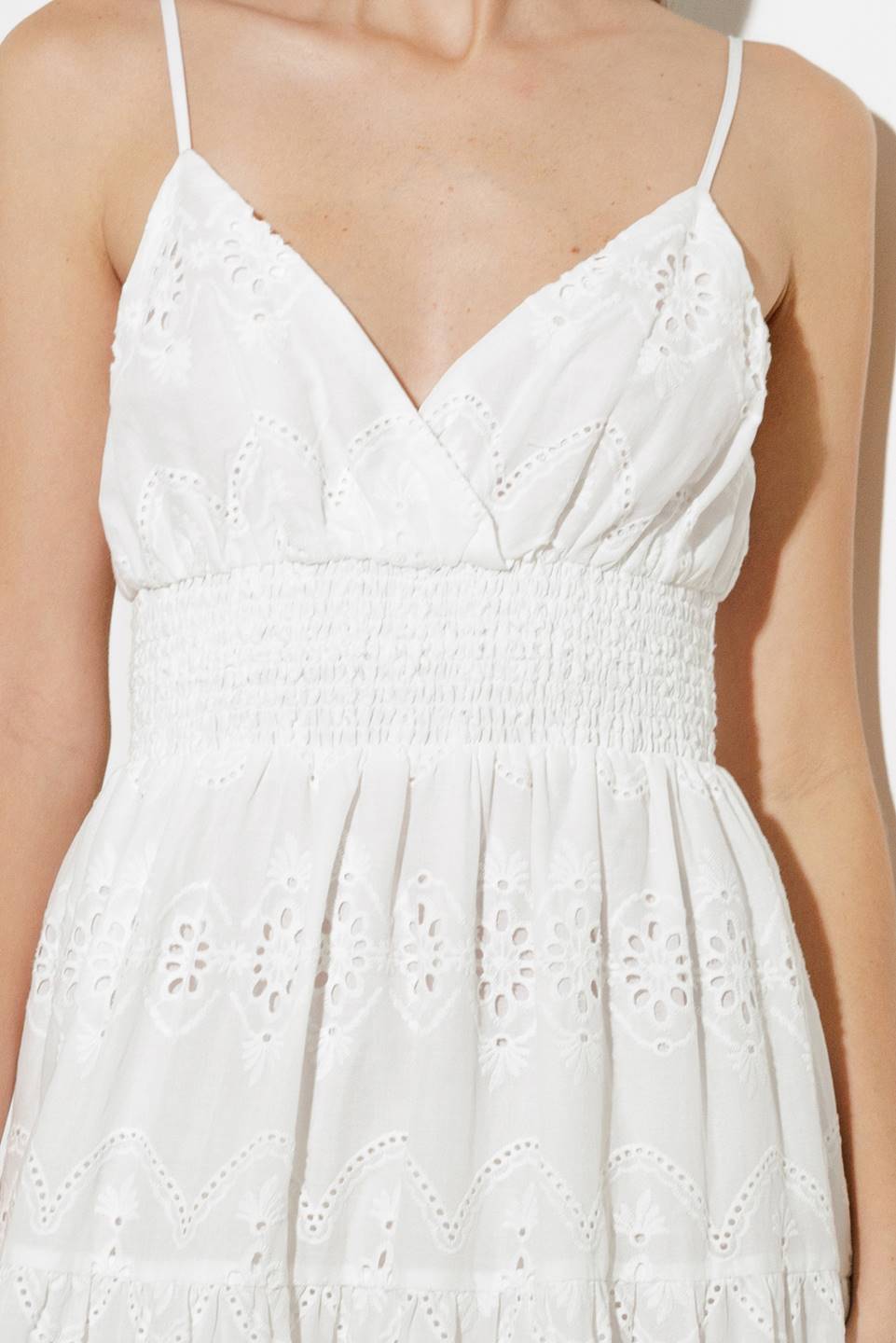 LUMINOUS BLISS WOVEN EYELET MIDI DRESS