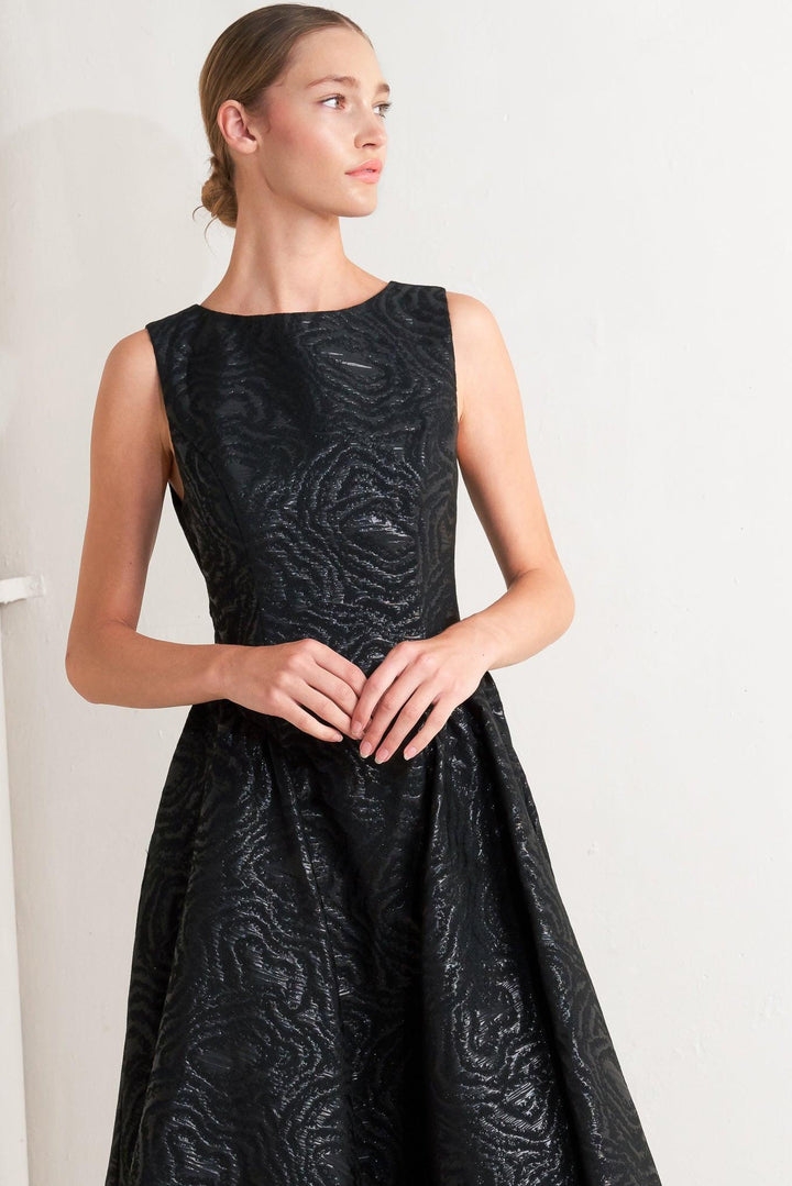CHECK YOURSELF BLACK WOVEN MIDI DRESS