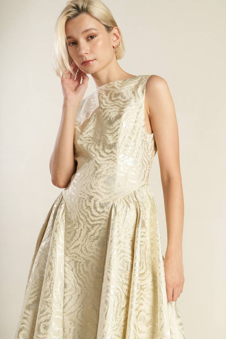 CHECK YOURSELF CHAMPAGNE WOVEN MIDI DRESS