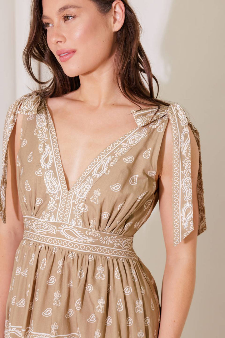 CUDDLY ATTITUDE TAUPE WOVEN MAXI DRESS