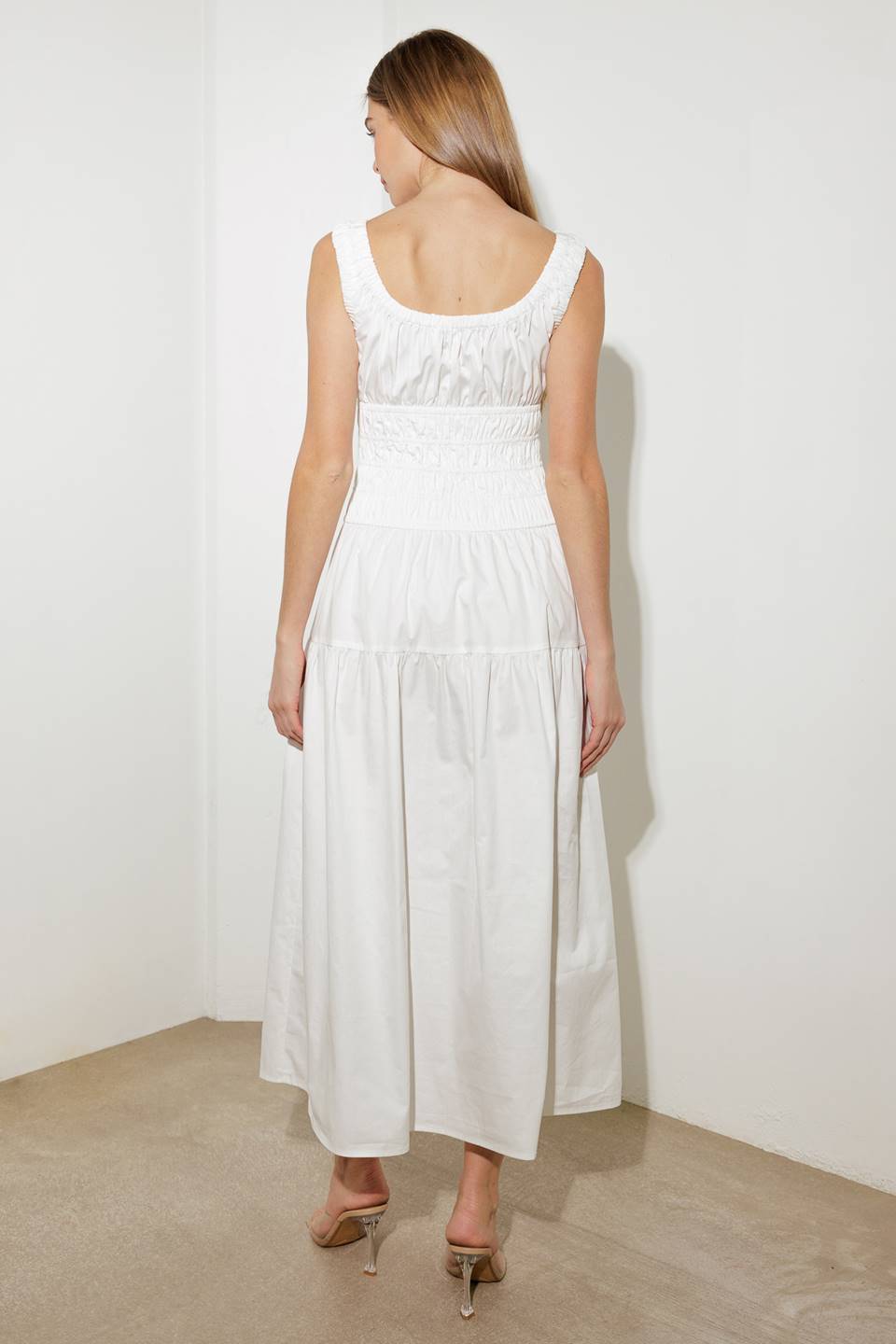 LOVELIEST LOOKS WHITE WOVEN MIDI DRESS