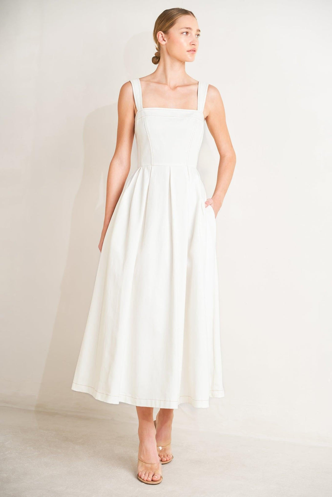 SERENE CHARM WOVEN MIDI DRESS