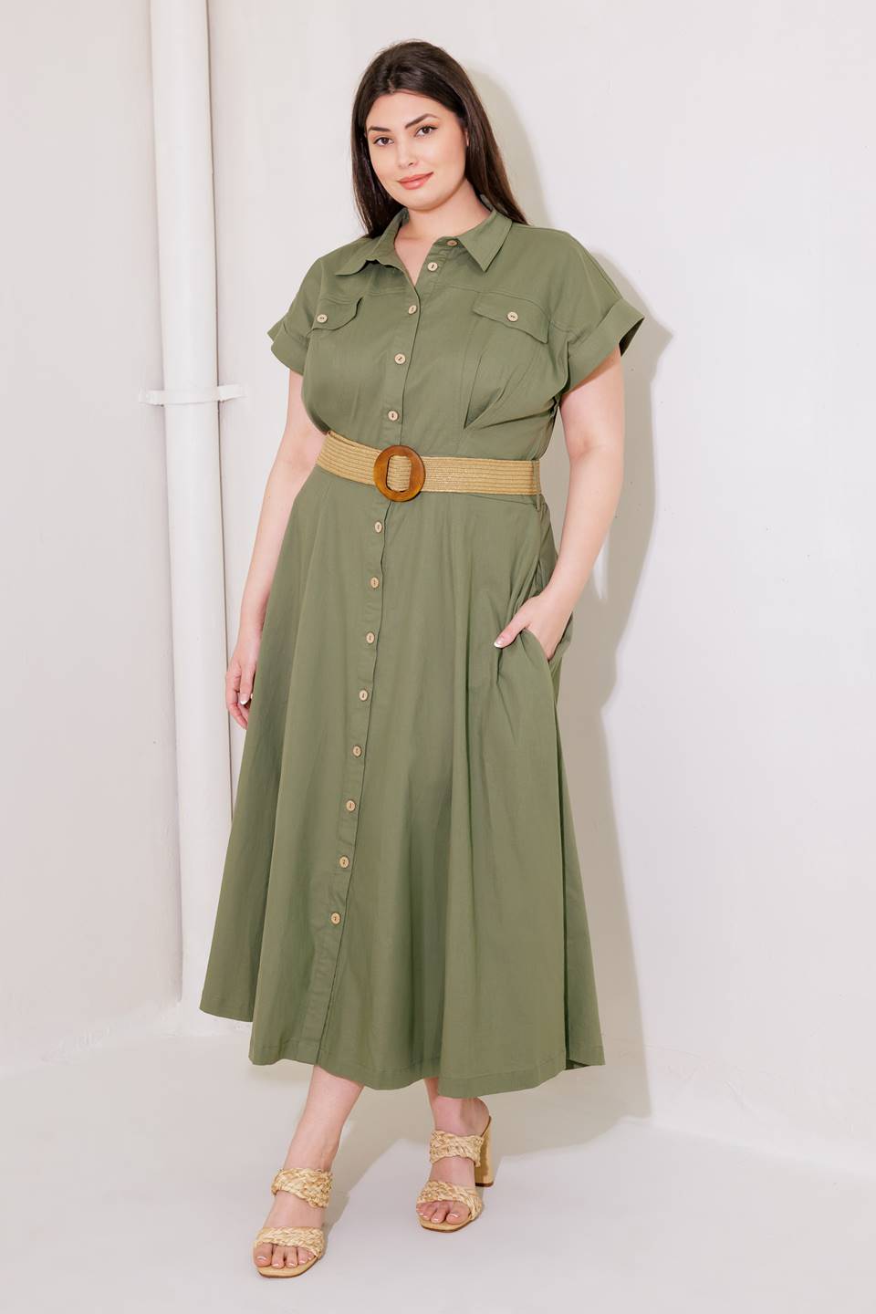 BUILD MY EMPIRE OLIVE WOVEN MIDI DRESS