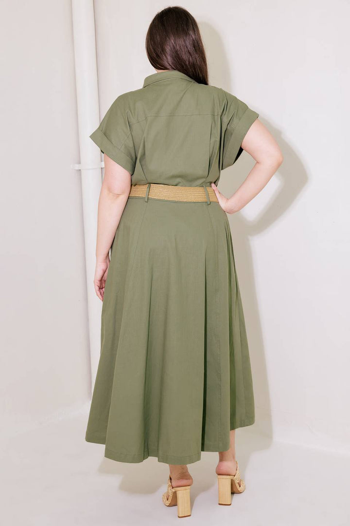 BUILD MY EMPIRE OLIVE WOVEN MIDI DRESS