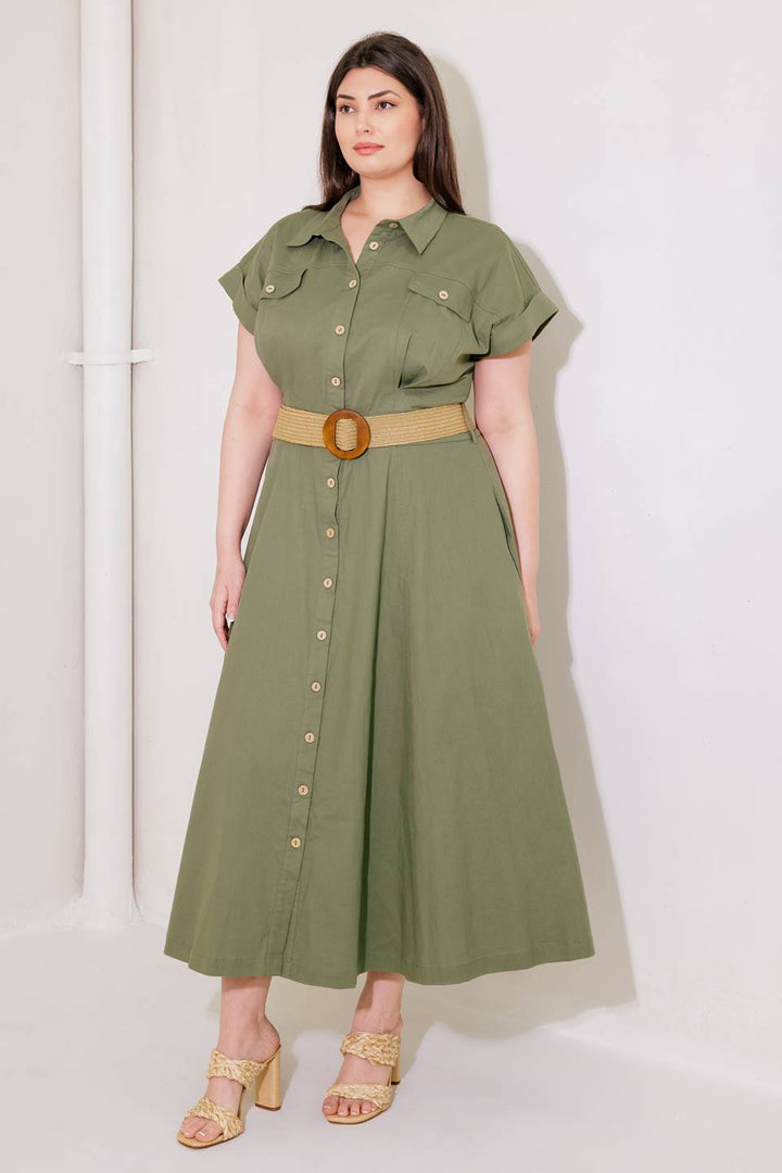 BUILD MY EMPIRE OLIVE WOVEN MIDI DRESS