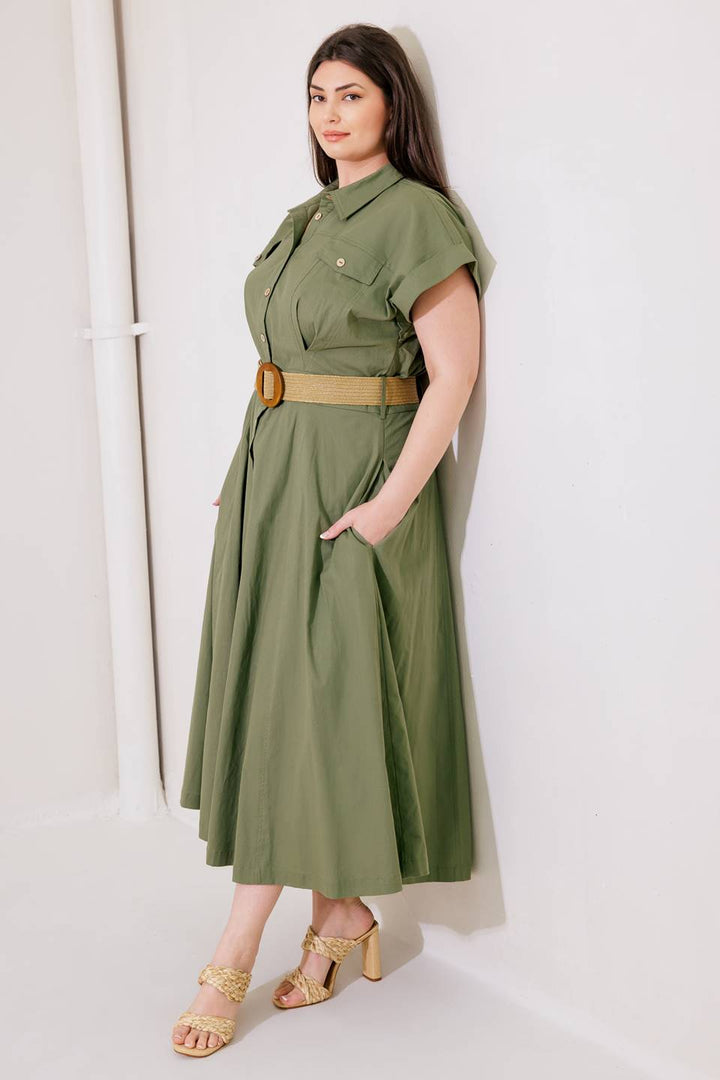 BUILD MY EMPIRE OLIVE WOVEN MIDI DRESS