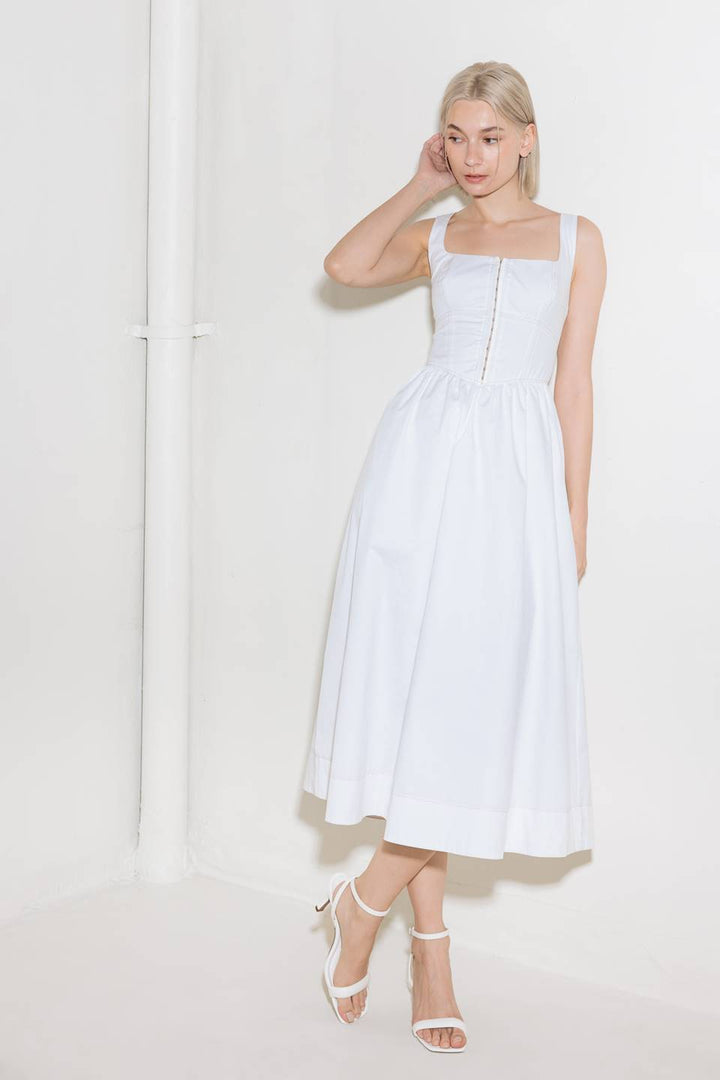 CATCH THE SUN IN WHITE  WOVEN MIDI DRESS