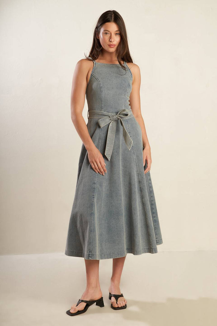 A DAY AT THE VINEYARD DENIM MIDI DRESS