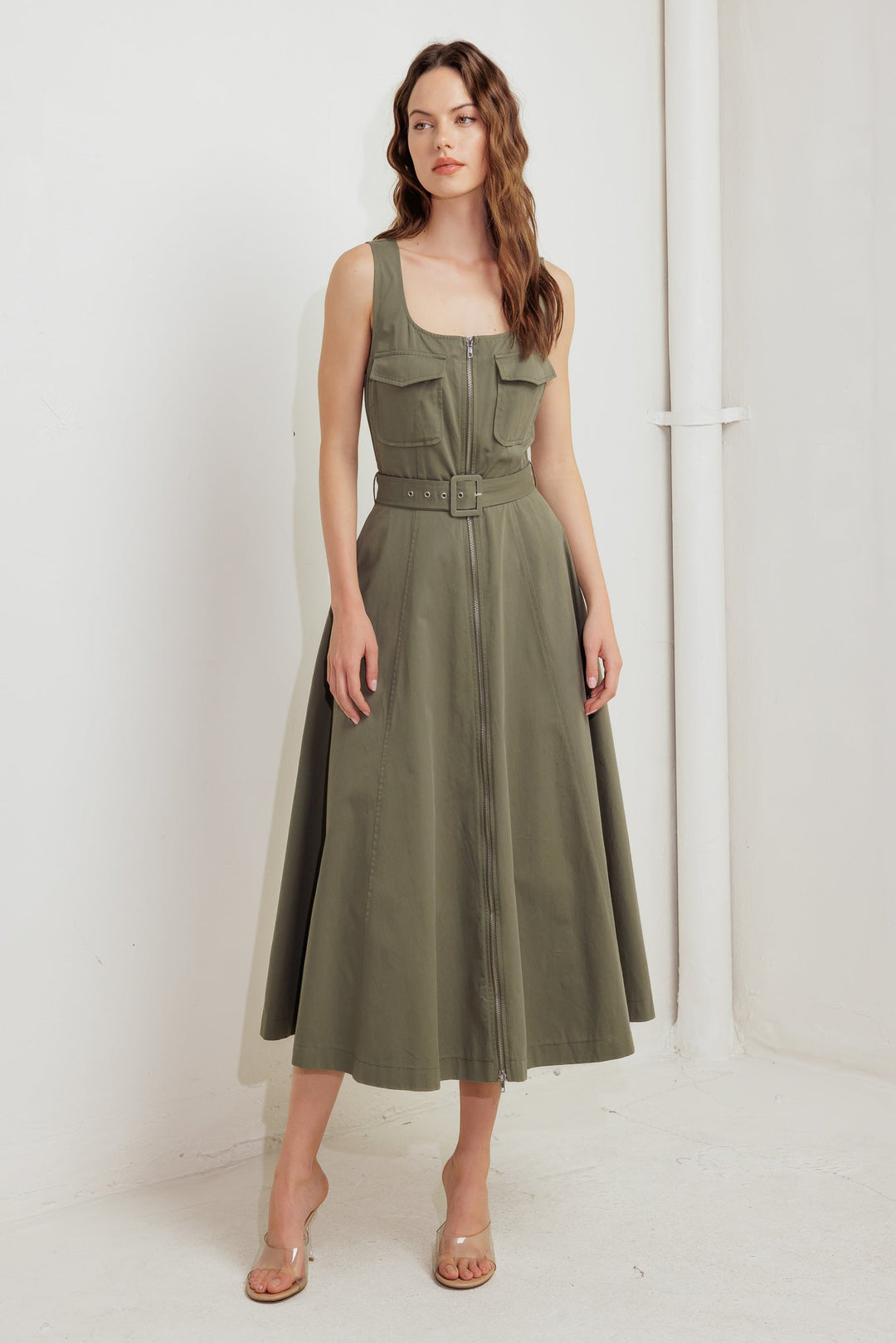 OLIVE GROVE WOVEN MIDI DRESS