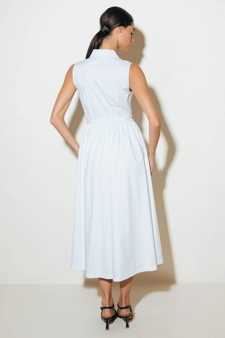 NUE EASE WHITE WOVEN MDI DRESS