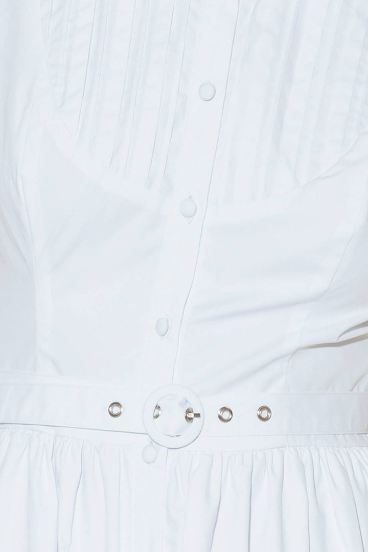 NUE EASE WHITE WOVEN MDI DRESS