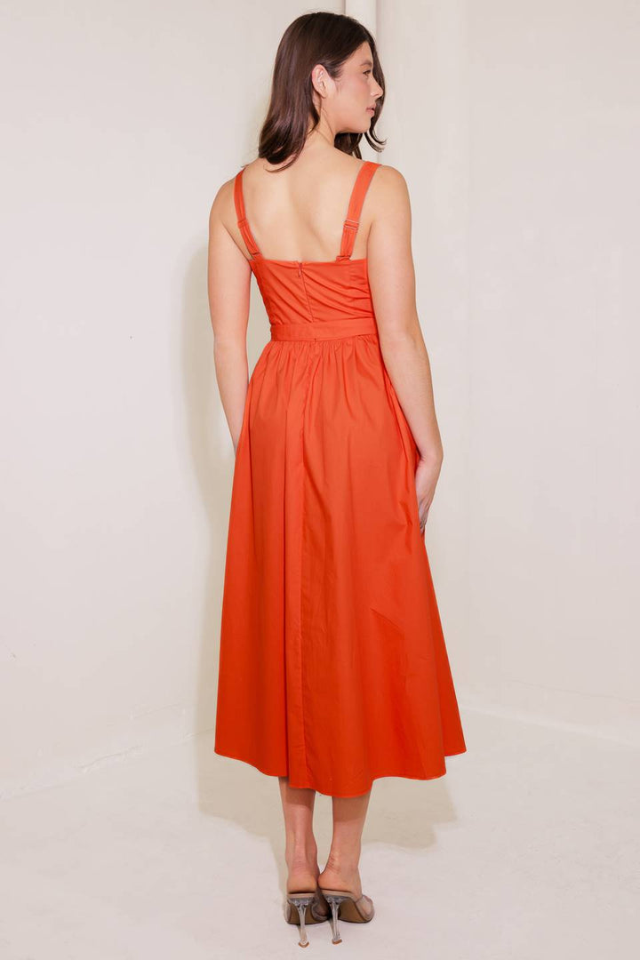 NO TIMELINE TOMATO WOVEN MIDI DRESS