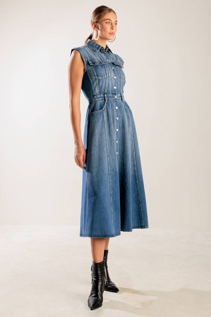 IN THE SAND SKY DENIM MIDI DRESS
