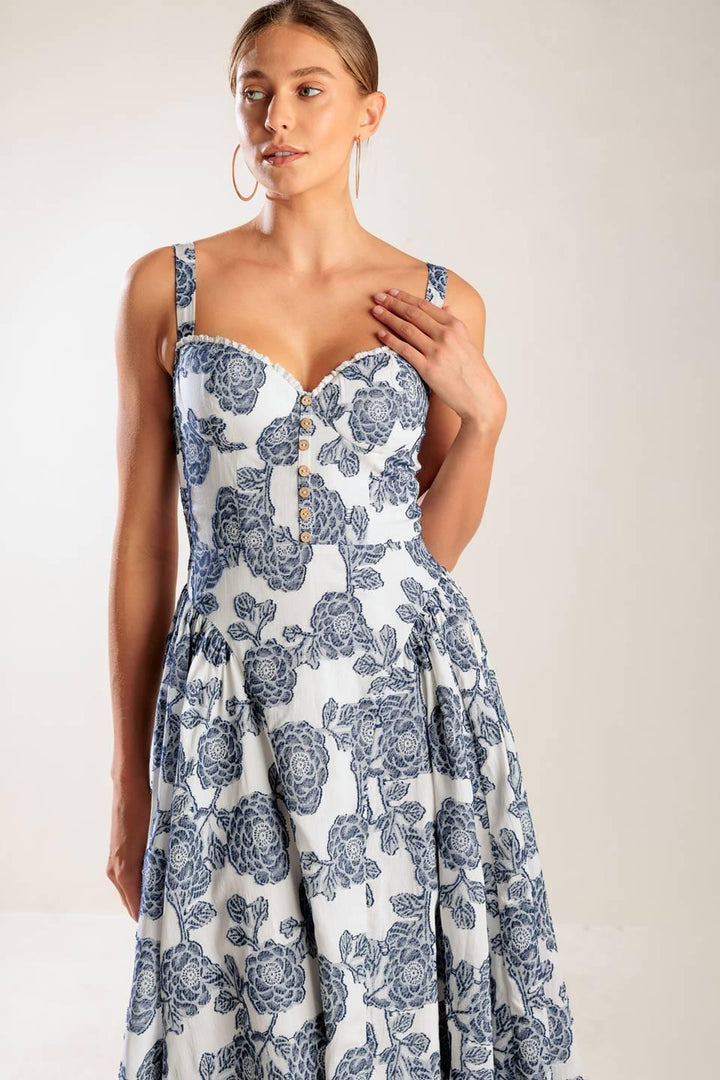 EXPLORING NEW INTERESTS WOVEN MIDI DRESS