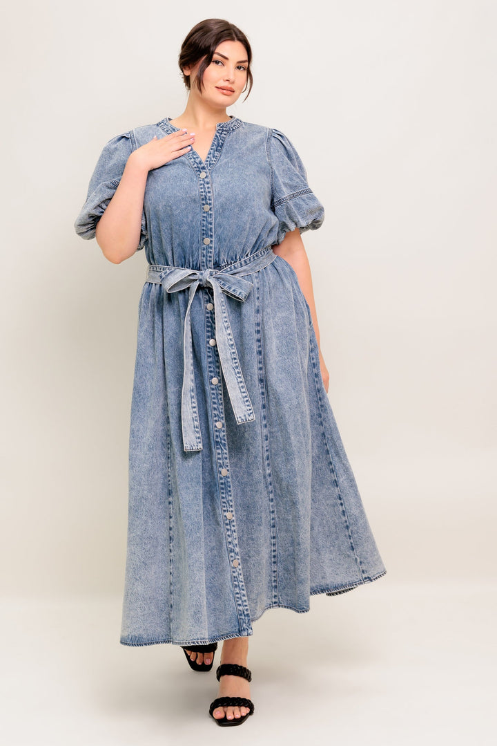 BAREFORM LIGHT DENIM MIDI DRESS