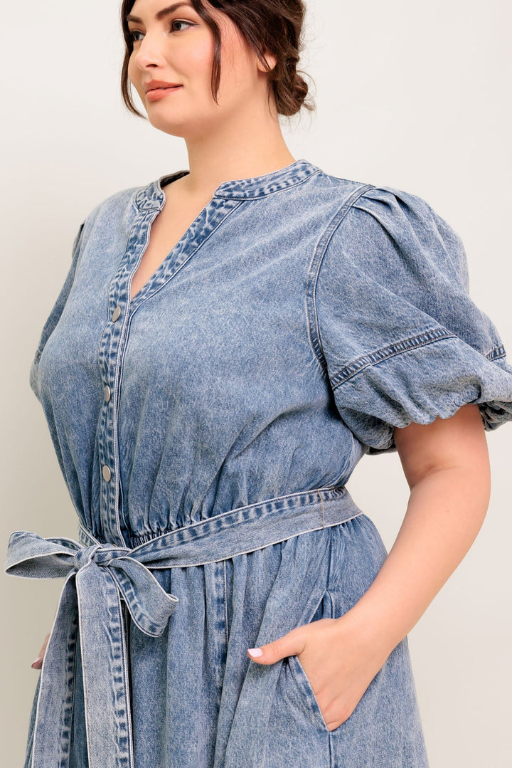 BAREFORM LIGHT DENIM MIDI DRESS